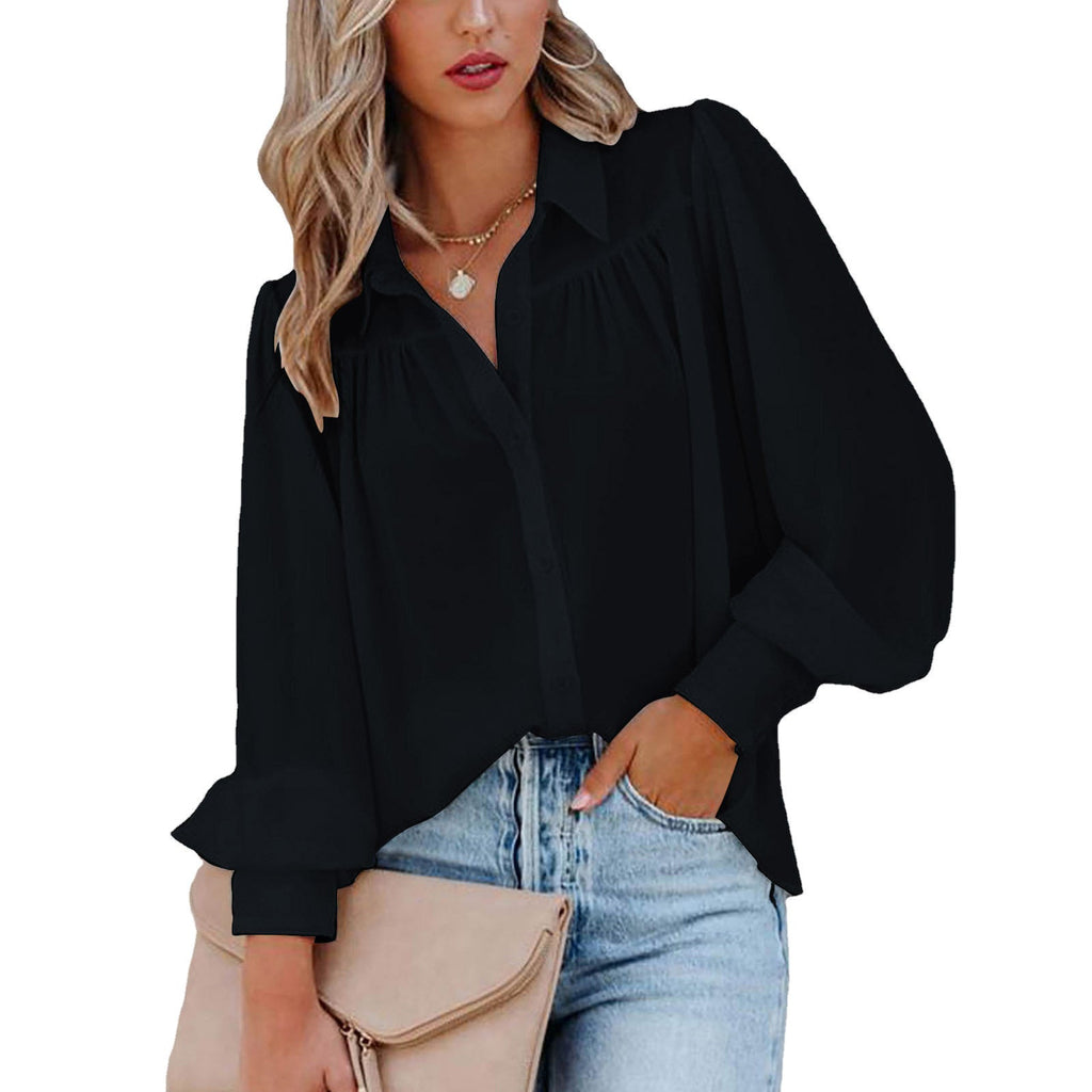 Women's Blouse with Feminine Ruffle Details and Loose Sleeves