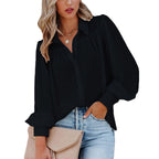 Women's Blouse with Feminine Ruffle Details and Loose Sleeves