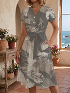 Women's Floral Midi Dress with Adjustable Belt