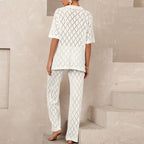 Elegant Knit Suit with Diamond Pattern