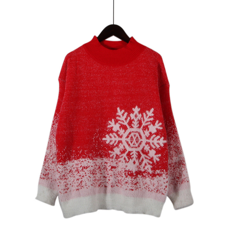 Women's Festive Knit Sweater with Winter Snowflake Motif