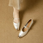 Women's Ballerina Flats with Strap and Block Heel