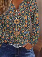 Women's Elegant Long-Sleeve Shirt with Graphic Gradient and Button Details