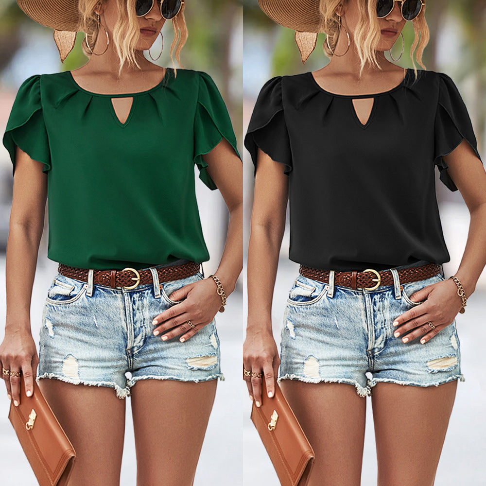 Women's Blouse with Flowing Cut and Playful Ruffle Details