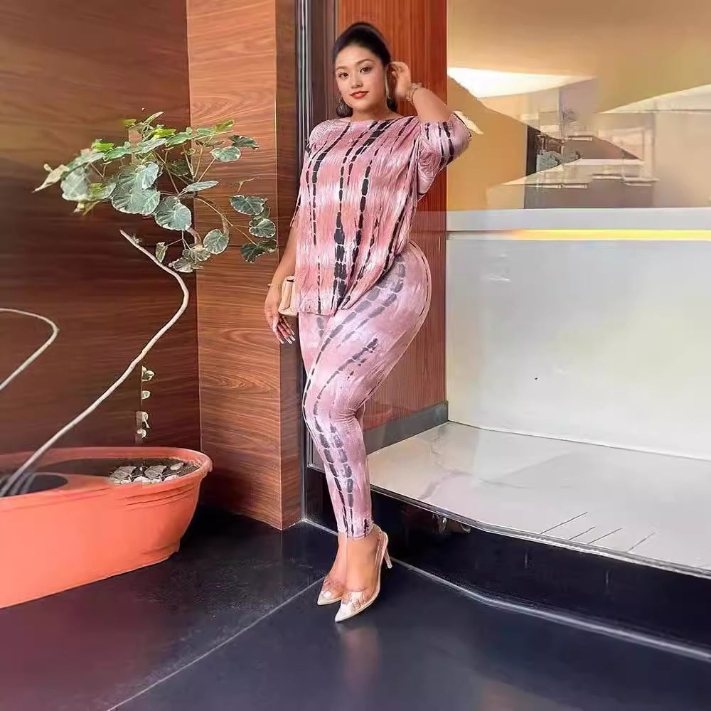 Casual Abstract Print Outfit with Drop Shoulders