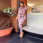 Casual Abstract Print Outfit with Drop Shoulders