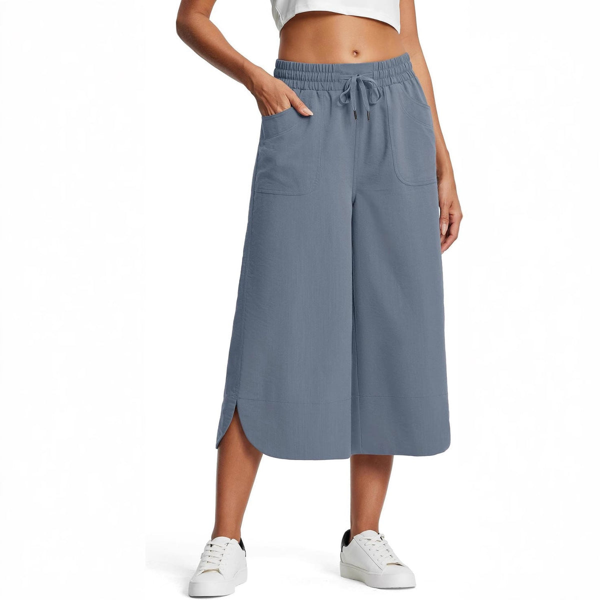 Women's Comfortable Culottes with Elastic Waist and Practical Pockets