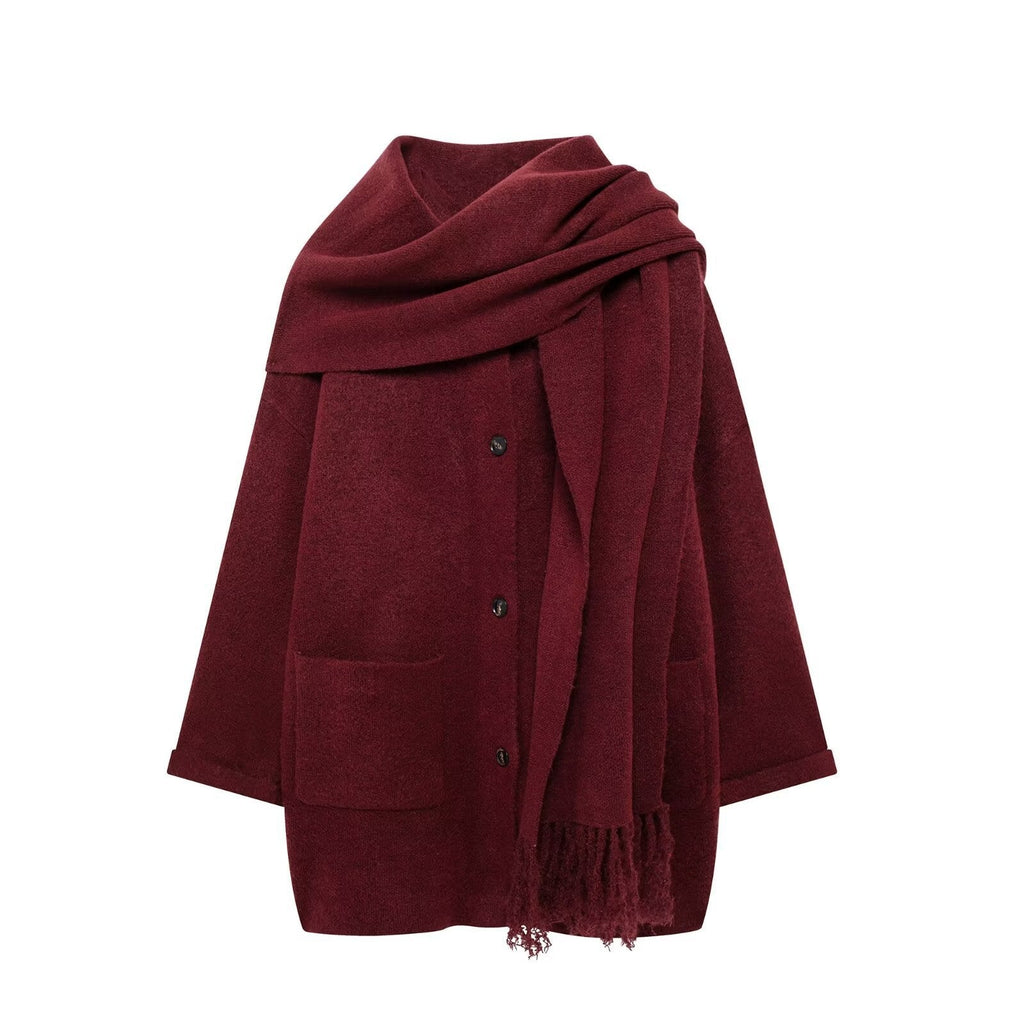 Women's Elegant Oversized Warm Wool Jacket with Pockets