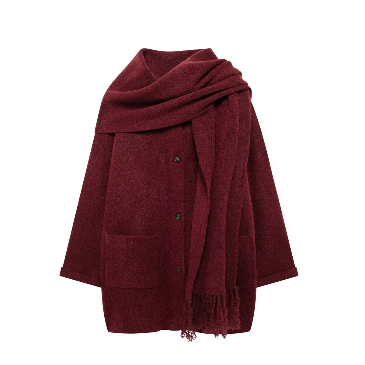 Women's Elegant Oversized Warm Wool Jacket with Pockets