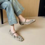 Women's Ballet Flats with Buckle Detail and Velvet Upper