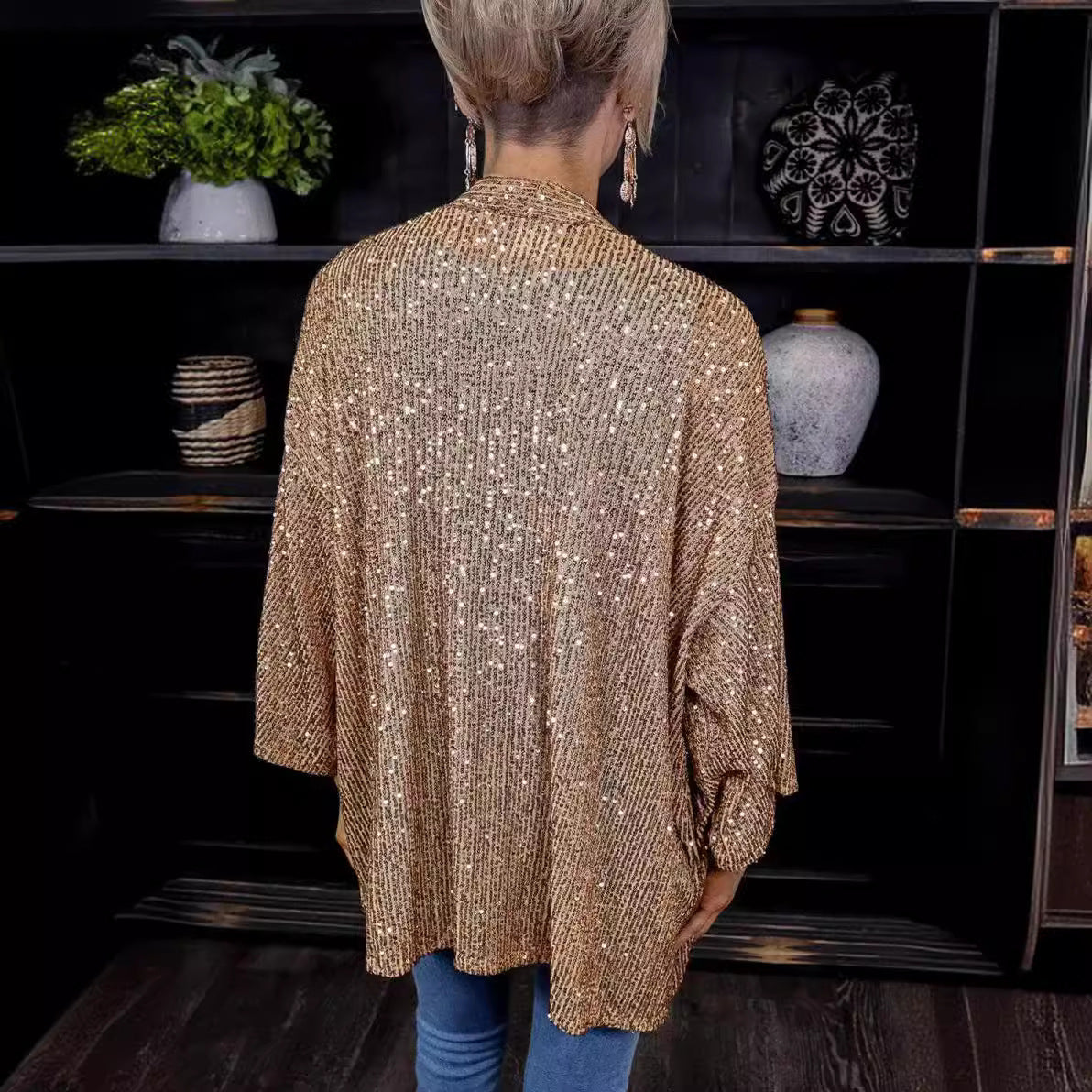 Women's Glamorous Sequin Knit Cardigan
