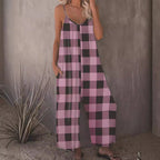Women's Casual Plaid Jumpsuit with Pockets