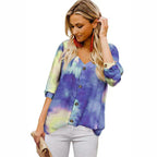 Casual Women's Blouse with Colorful Gradient and Roll-Up Sleeves