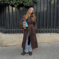 Women's Elegant Long Suede Trench Coat