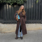 Women's Elegant Long Suede Trench Coat