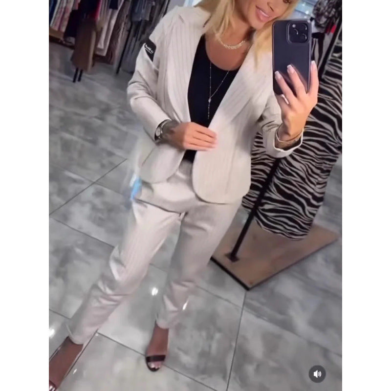 Women's Elegant Business-Casual Striped Suit Set