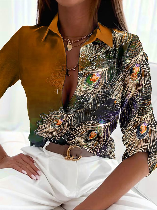 Elegant Women's Shirt with Peacock Pattern