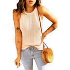 Women's Sleeveless Ribbed Knit Top with Cutout Detail
