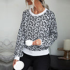 Women's Patterned Knit Sweater with Leopard Print