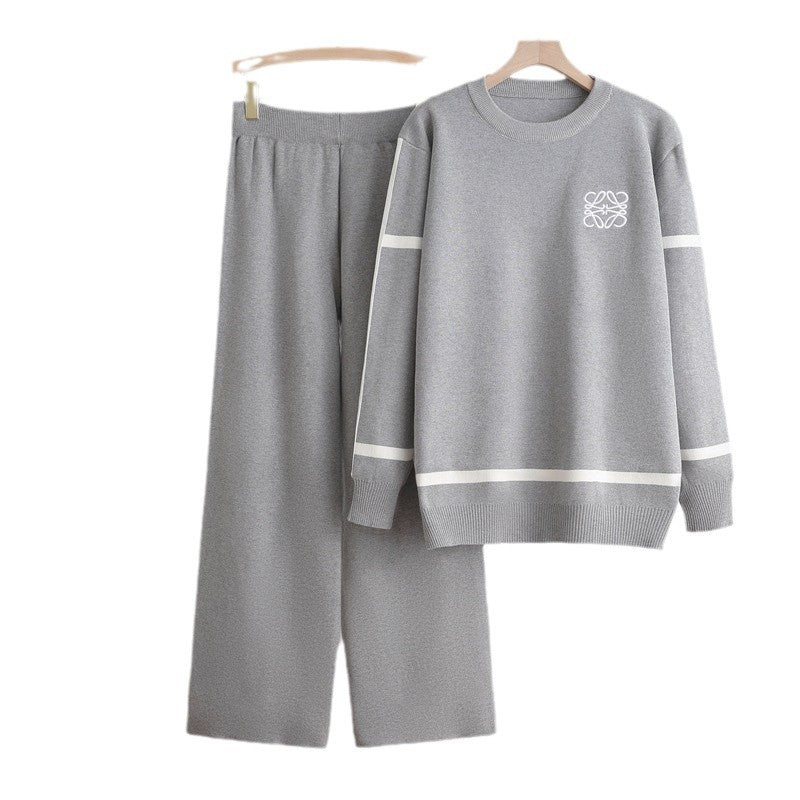 Women's Fashionable Leisure Loungewear Set with Wide Legs and Subtle Logo
