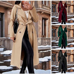 Women's Elegant Trench Coat with Waist Belt and Double-Breasted Details