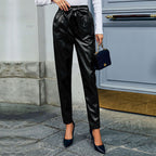 Women's Elegant Faux Leather Pants with Chic Waistband