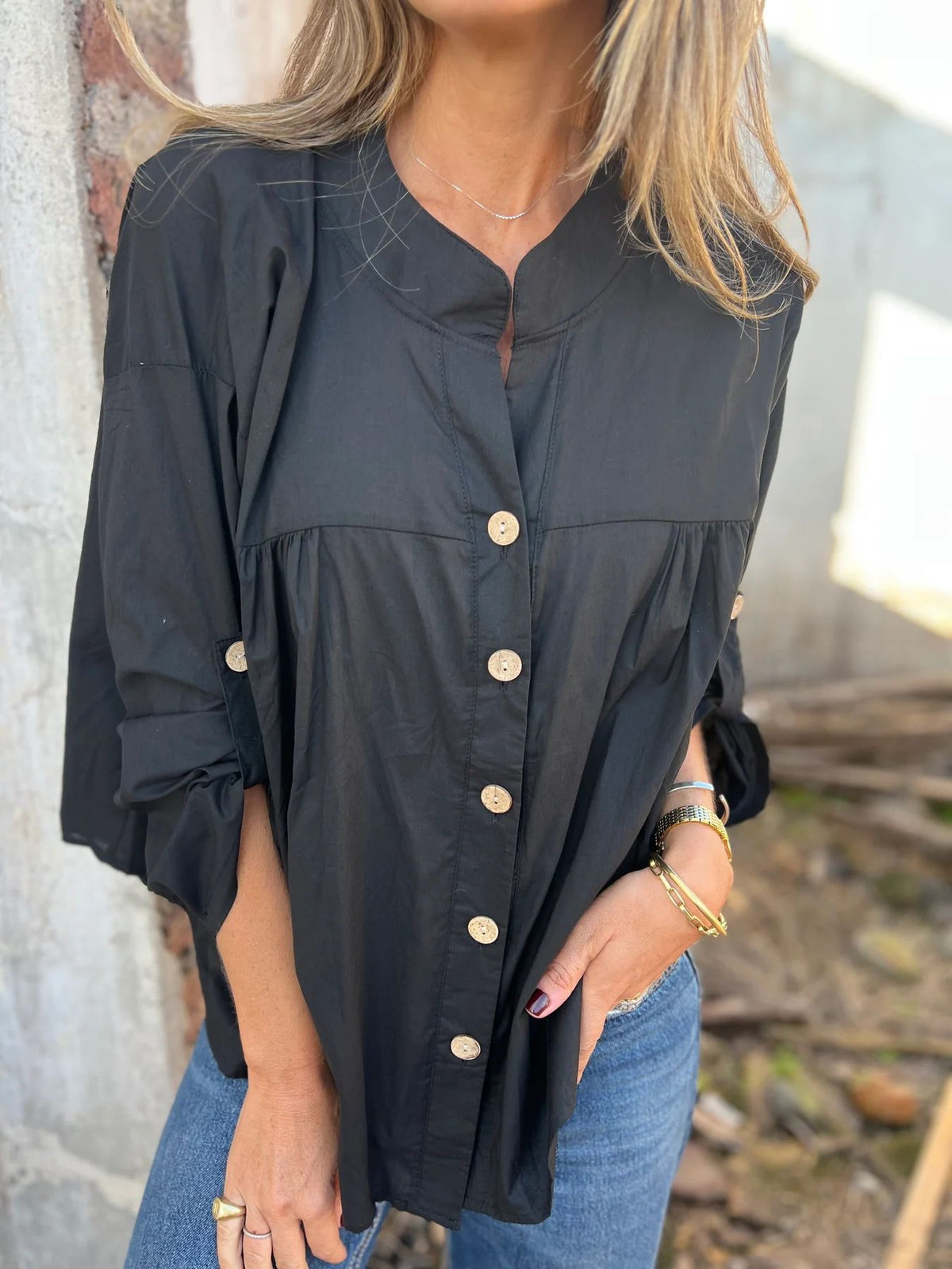 Women's Cotton Blouse with Button Placket