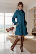 Elegant Hooded Coat with Double-Breasted Buttons and Side Pockets