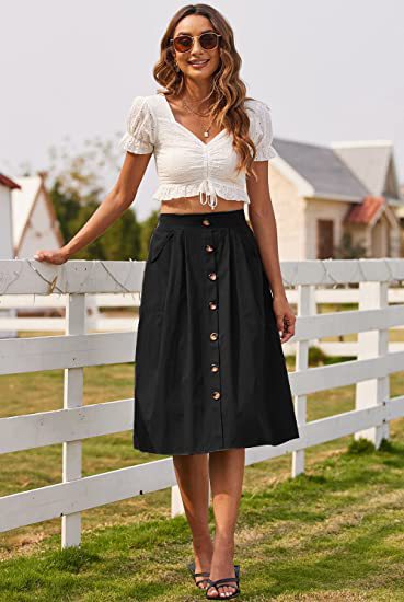 A-Line Skirt with Pockets and Button Front