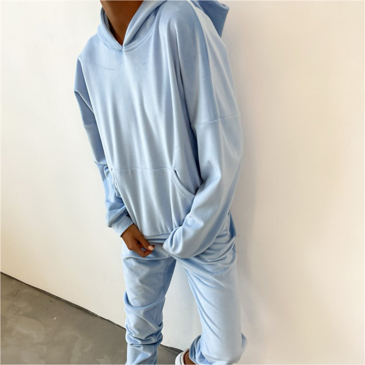 Women's Comfortable Velour Sweat Suit with Hood and Elastic Waistband