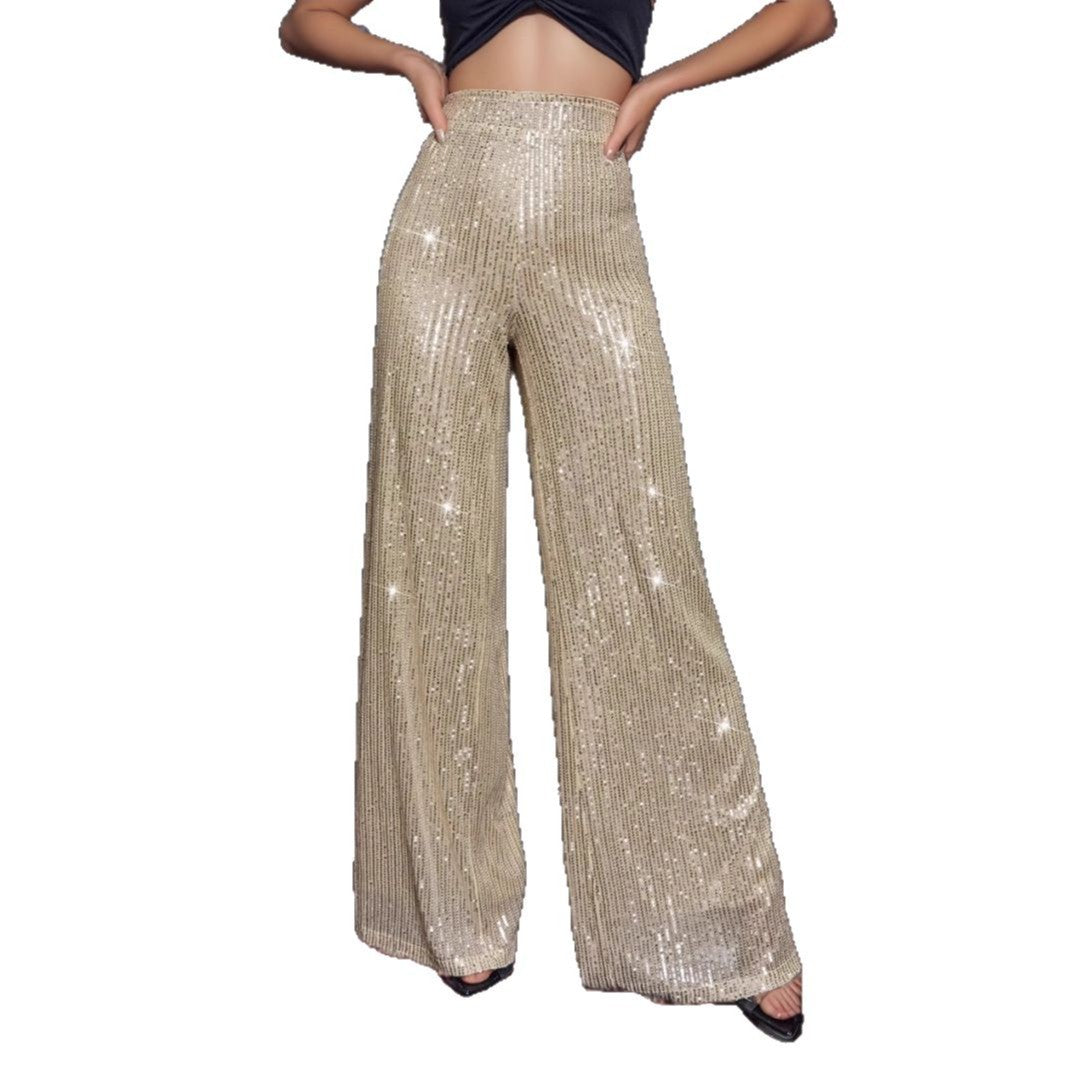 Women's Shiny Palazzo Pants with Sparkling Sequin Design