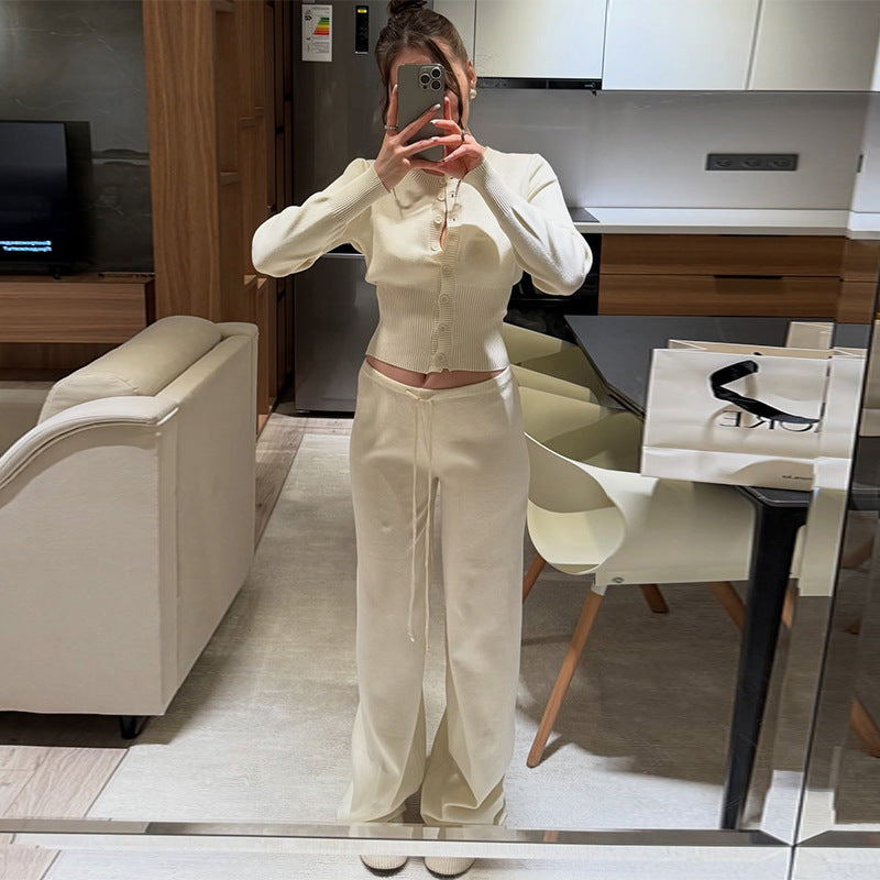 Women's Comfortable Knit Loungewear Set with Button Placket