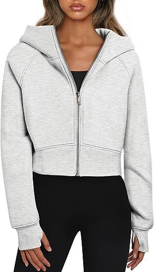 Women's Cropped Hoodie with Zipper and Elastic Hem