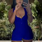 Women's Jumpsuit with Deep Neckline and Zipper