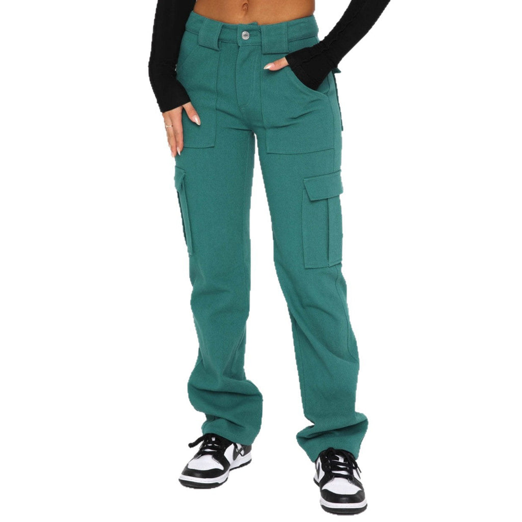 Women's Cargo-Style Pants with High Pockets and Relaxed Fit