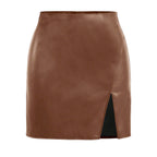 Women's Mini Skirt in High-Quality Imitation Leather with Side Slit