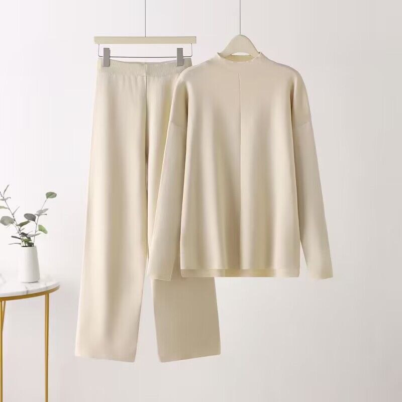Elegant Long-Sleeve Top and Palazzo Pants Set