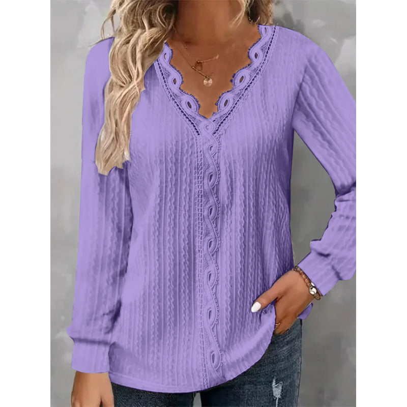 Women's Long-Sleeve Lace-Accent Blouse