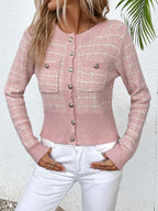 Women's Elegant Textured Cardigan with Decorative Buttons