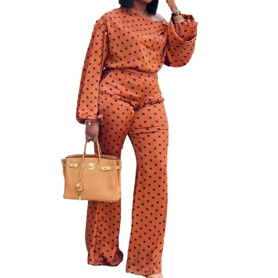 Women's Elegant Two-Piece Set with Dots and Wide Leg