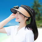 Adjustable Sunshade with Removable Solar Fan and Breathable Straw Effect