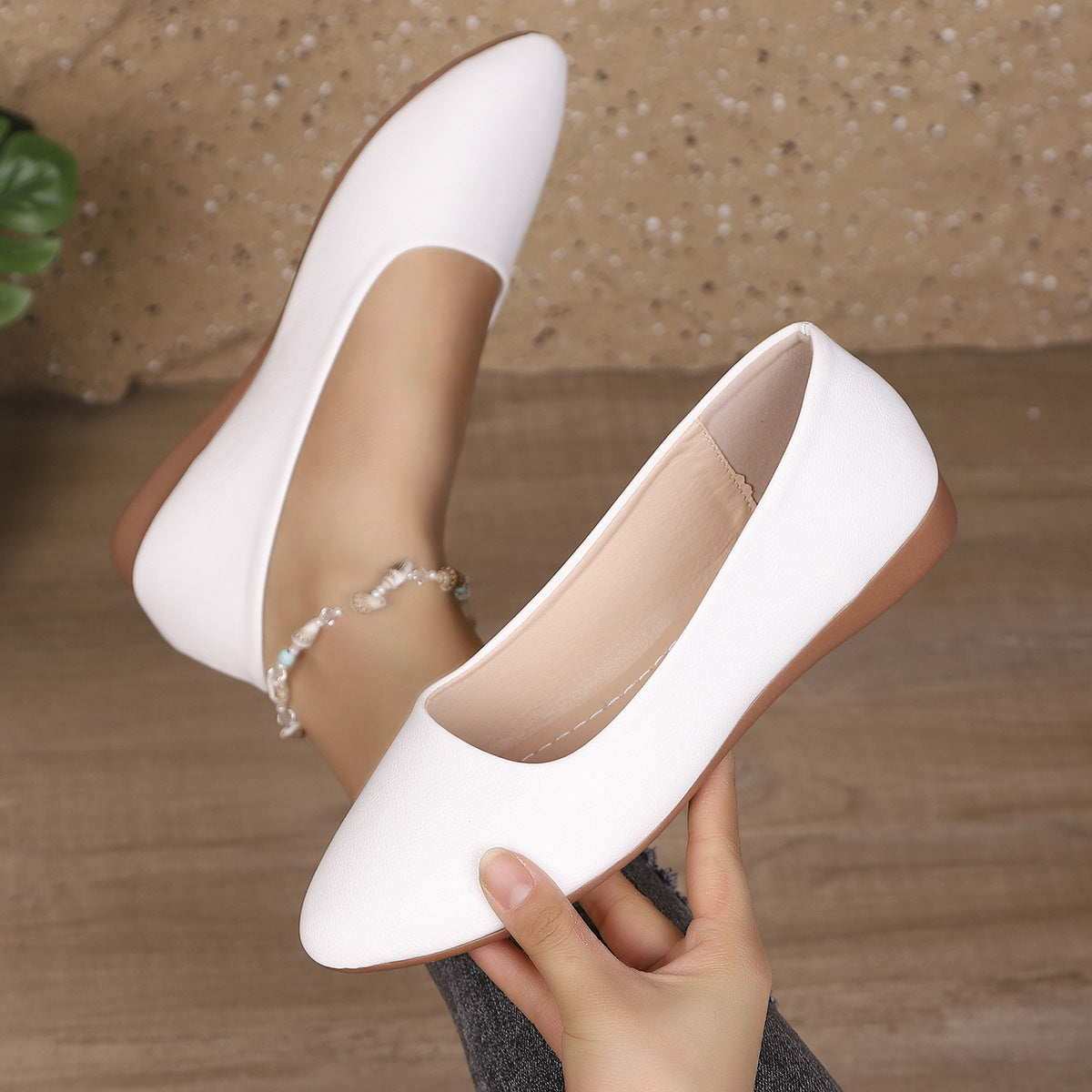 Women's Soft Leather Ballet Flats with Elegant Scoop Neck