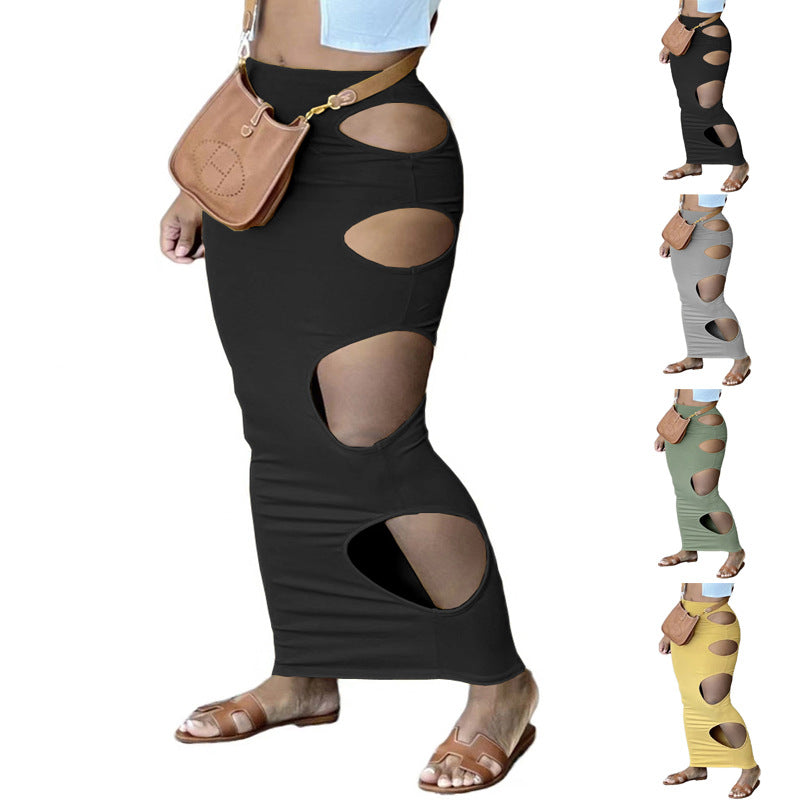 Women's Maxi Skirt with Cut-Outs and Elastic Waistband