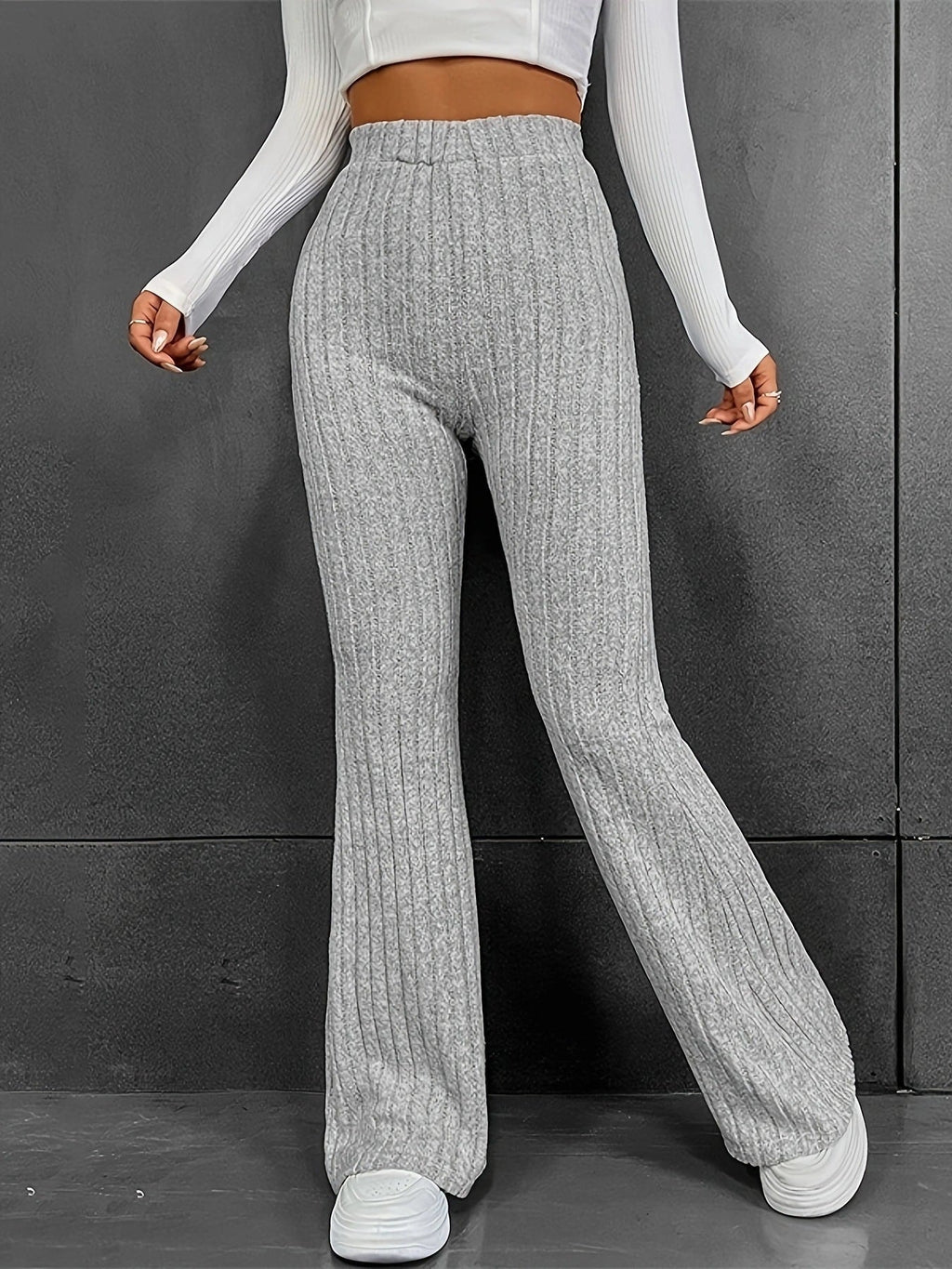 Women's Flared Stretch Pants with Vertical Ribbing