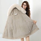 Women's Fashionable Winter Jacket with Detachable Hood and Faux Fur
