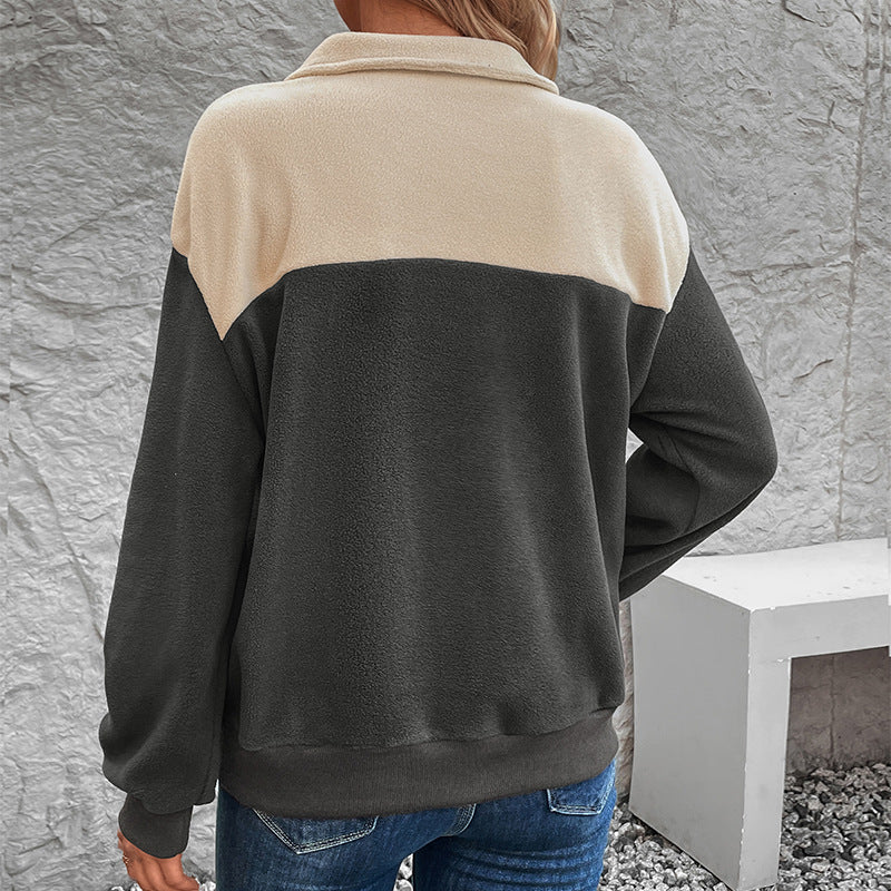 Women's Fleece Pullover with Buttoned Collar and Chest Pocket