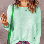 Women's Chunky Knit Sweater with Wide Fit and Decorative V-Neck