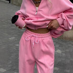 Women's Cropped Hoodie with Half-Zip and High-Waist Joggers