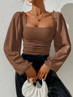 Women's Top with Puff Sleeves and Elegant Ruffle Design