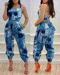 Women's Jumpsuit with Unique Denim Print and Tailored Cut